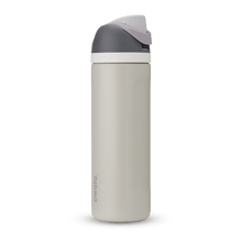 Full profile shot of the 24oz 'Rock On' FreeSip water bottle in grey and silt.