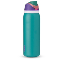 Full profile shot of the 40oz '80s Ski Slope' FreeSip water bottle in blue and purple.
