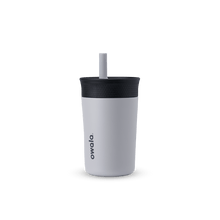 Owala grey and black 12oz stainless steel kids' tumbler.