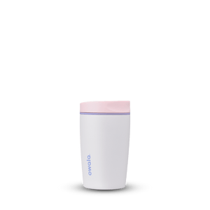 Full profile shot of the 12oz pink 'Candy Coated' SmoothSip Slider coffee mug.