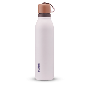 Owala white and brown 24oz FreeSip Twist water bottle.